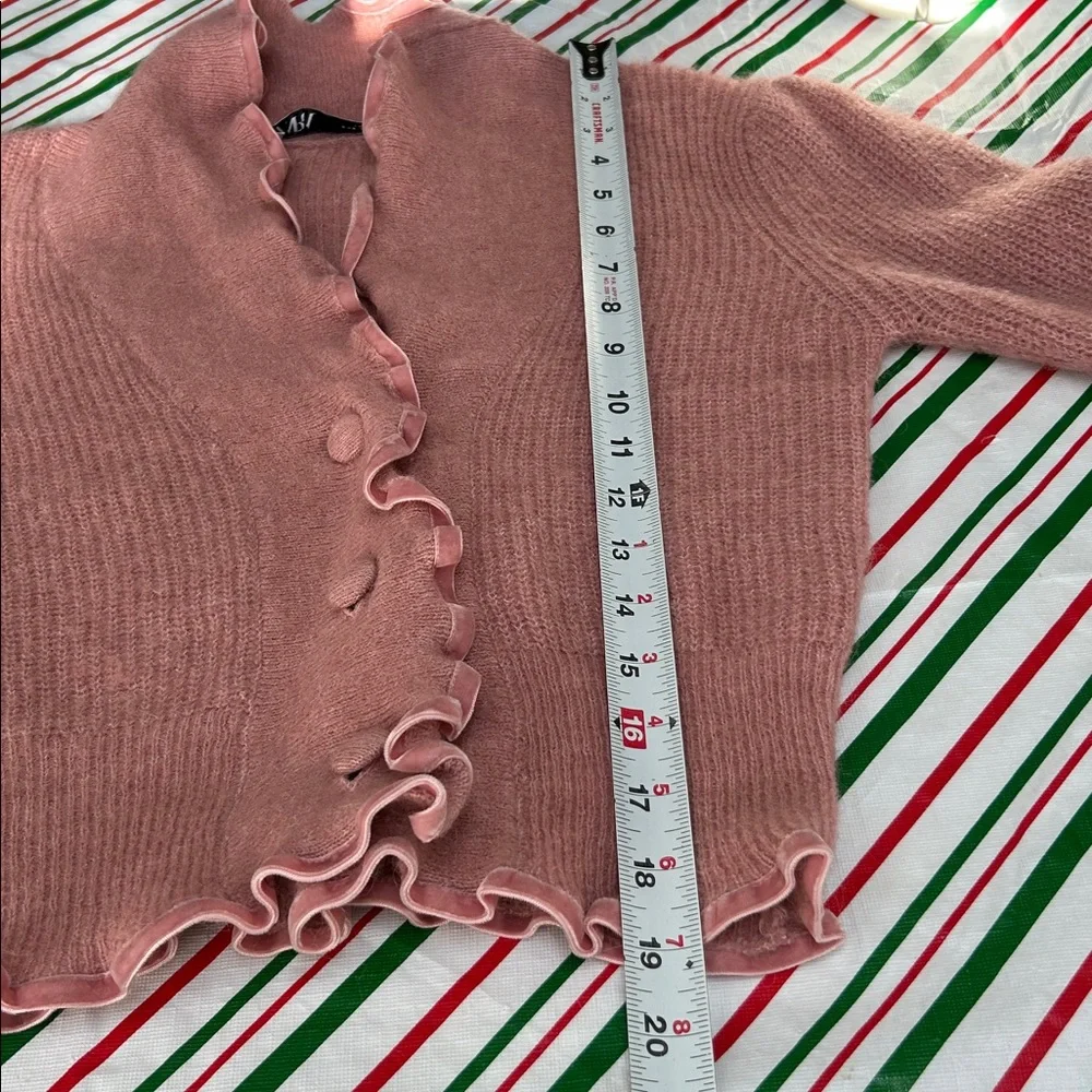 ZARA Pink Ruffle Trim Knit Cardigan Sweater Button Front Size Small - Picture 9 of 11